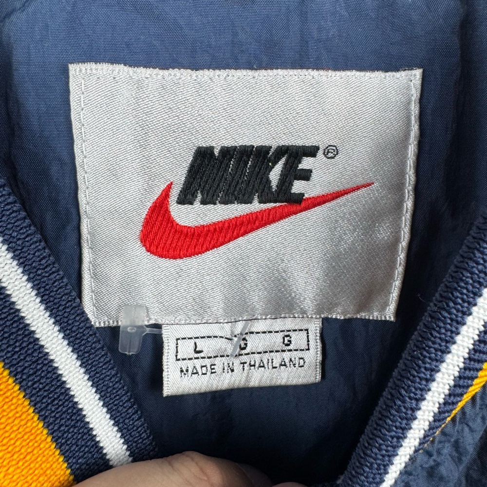 Vintage Nike Big Swoosh Windbreaker Pullover Pockets Navy Mens Large 90s Ribbed - Picture 13 of 16